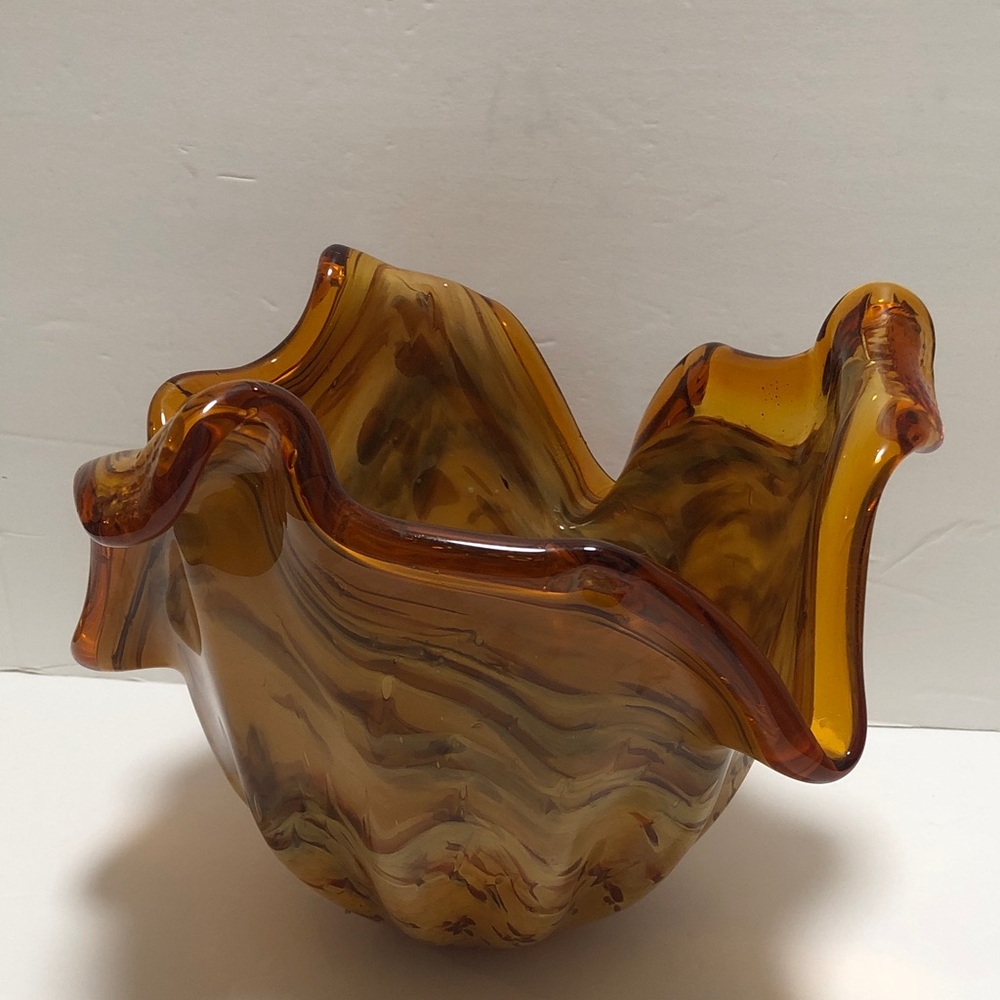 Murano Amber Wave Glass Art Piece